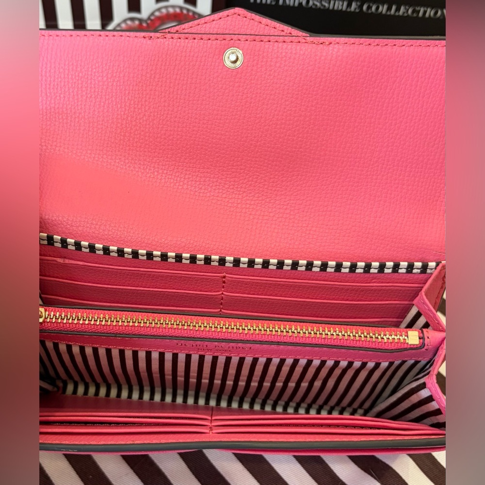 NWOT HENRI BENDEL Colorblock Leather Continental Wallet Pink Red Striped🩷❤️ - Picture 5 of 11